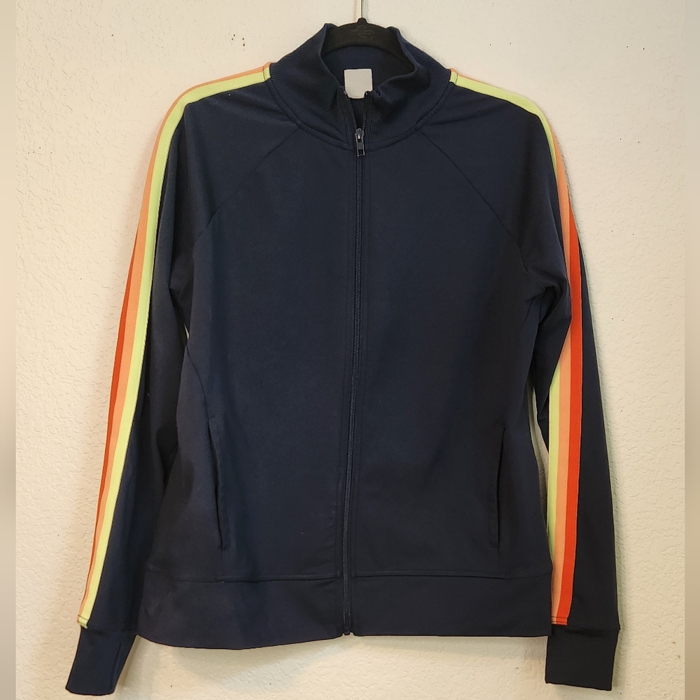 Athletic Works Zip-Up Old-School Track Jacket With Bright Strips‎ on Sleeves, XL